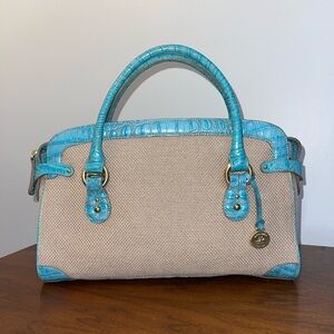 Brahmin Turquoise Trim Canvas Satchel